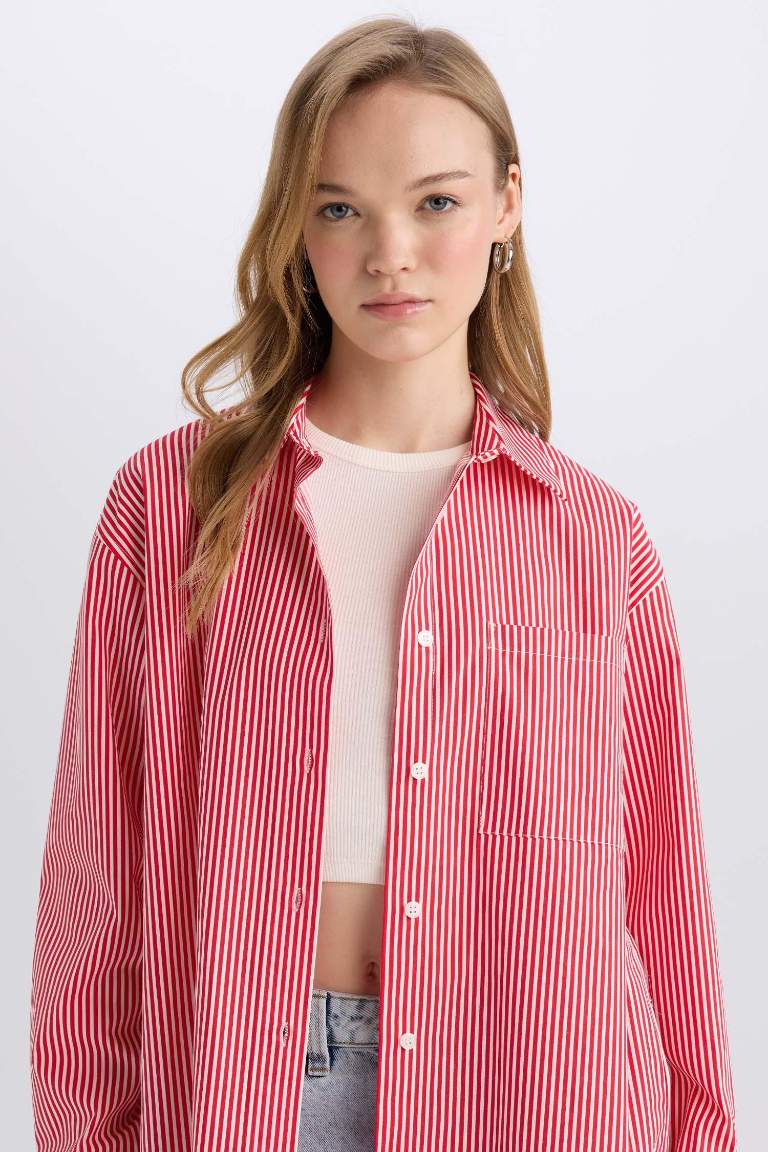 Oversize Fit Striped Poplin Long Sleeve Shirt