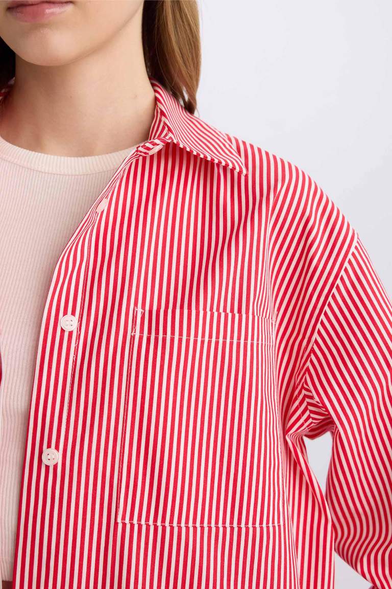 Oversize Fit Striped Poplin Long Sleeve Shirt