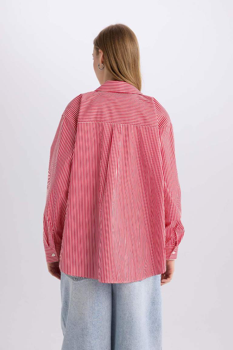 Oversize Fit Striped Poplin Long Sleeve Shirt