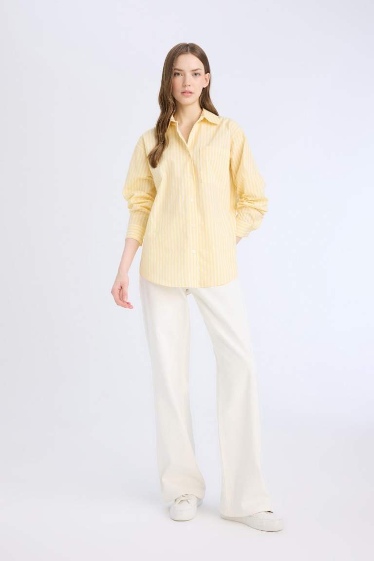 Oversize Fit Shirt Collar Poplin Long Sleeve Shirt