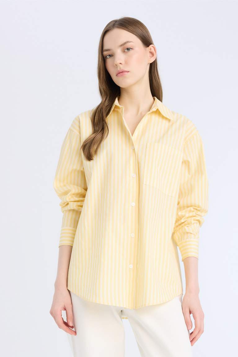 Chemise oversize rayée à manches longues en popeline