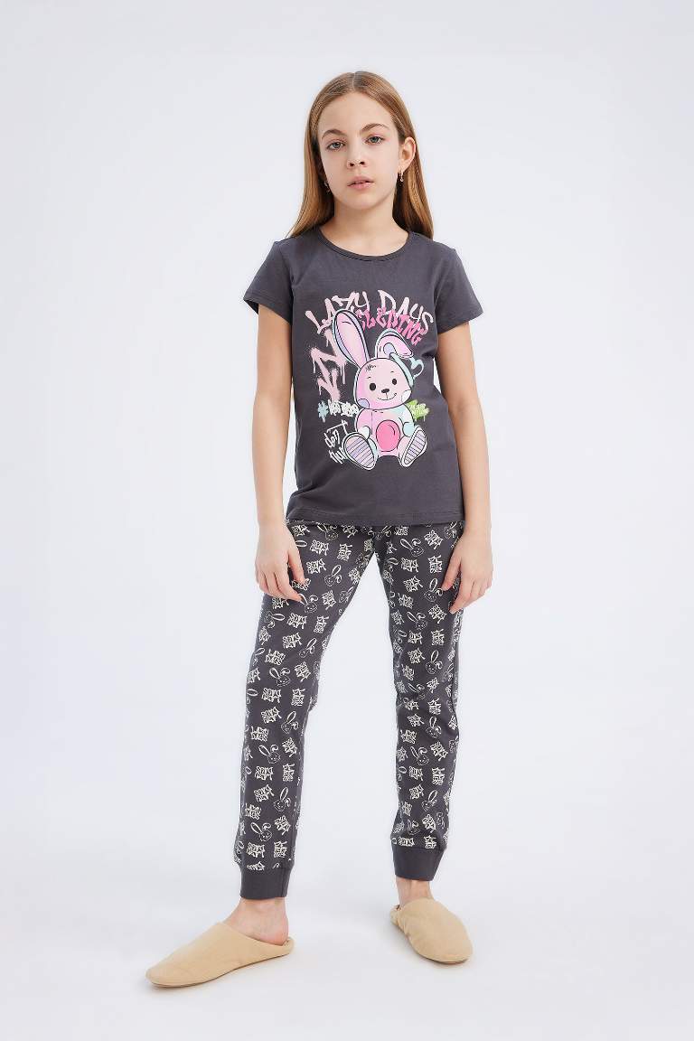 Pyjama avec t-shirt imprimé et pantalon à taille élastique pour fille