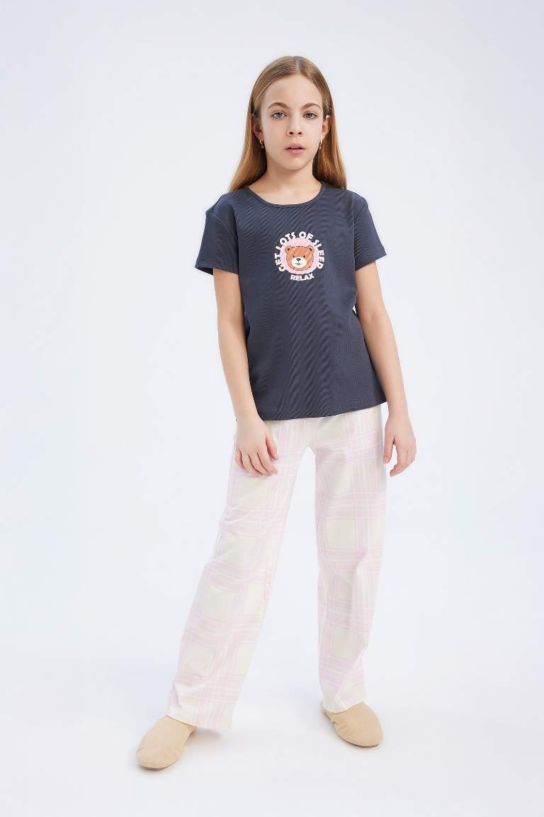 Pyjama en maille côtelée avec t-shirt imprimé et pantalon pour fille