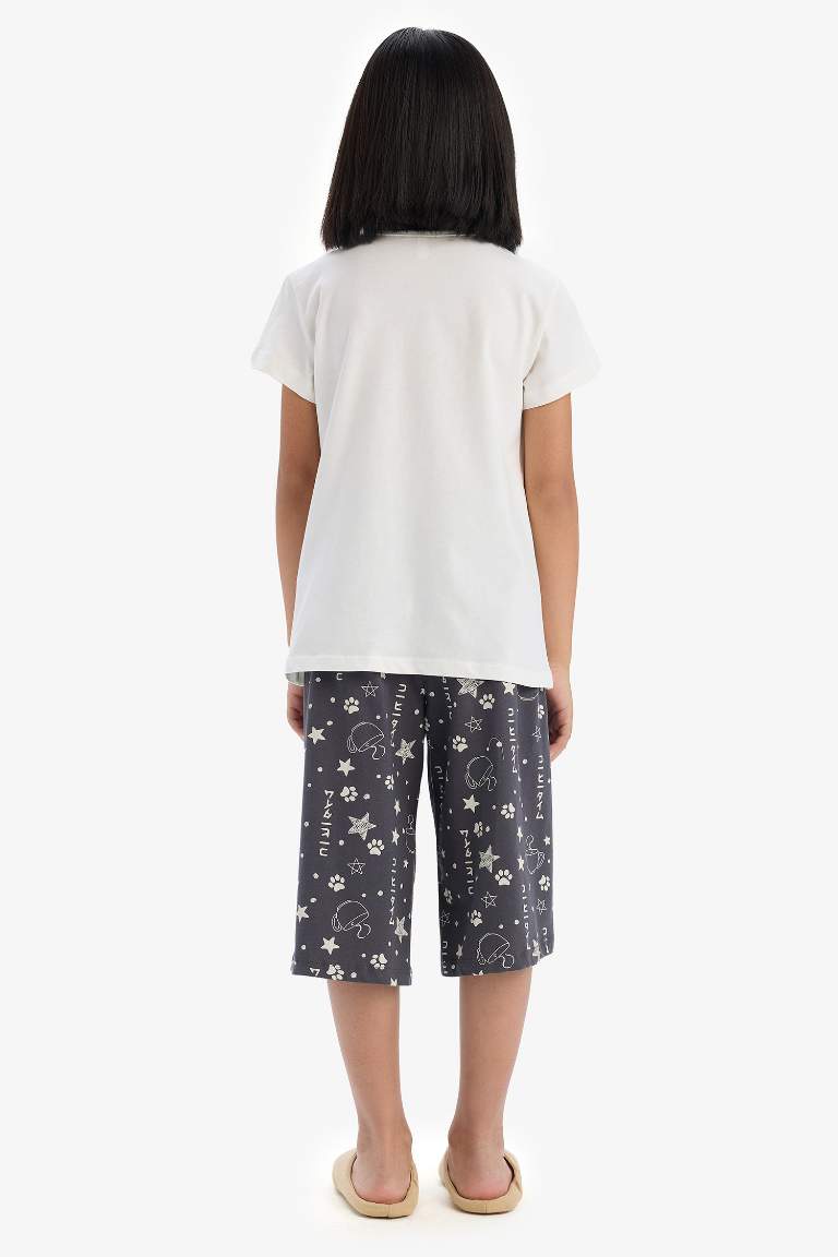 Girl Printed Short Sleeve Top Bottom 2 Piece Pajama Set