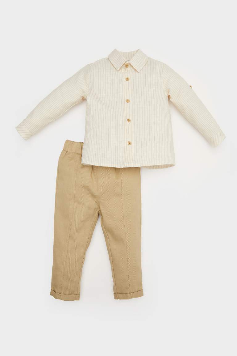 Boy Baby Striped Long Sleeve Shirt Trousers 2 Piece Set