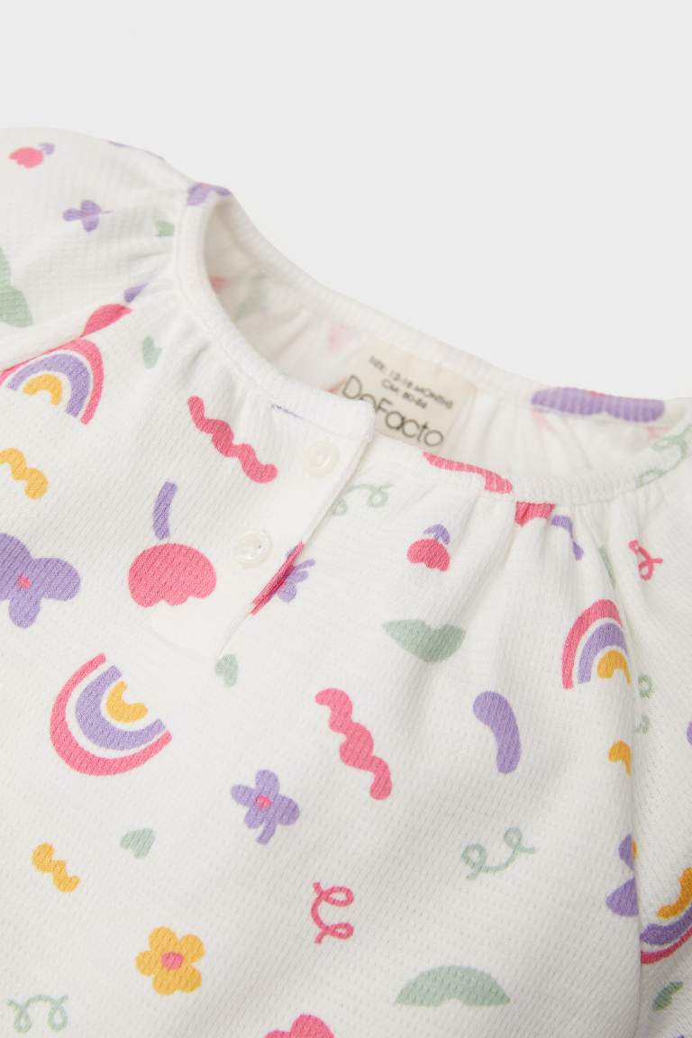 Baby Girl Newborn Crew Neck Rainbow Printed Waffle Snap Body