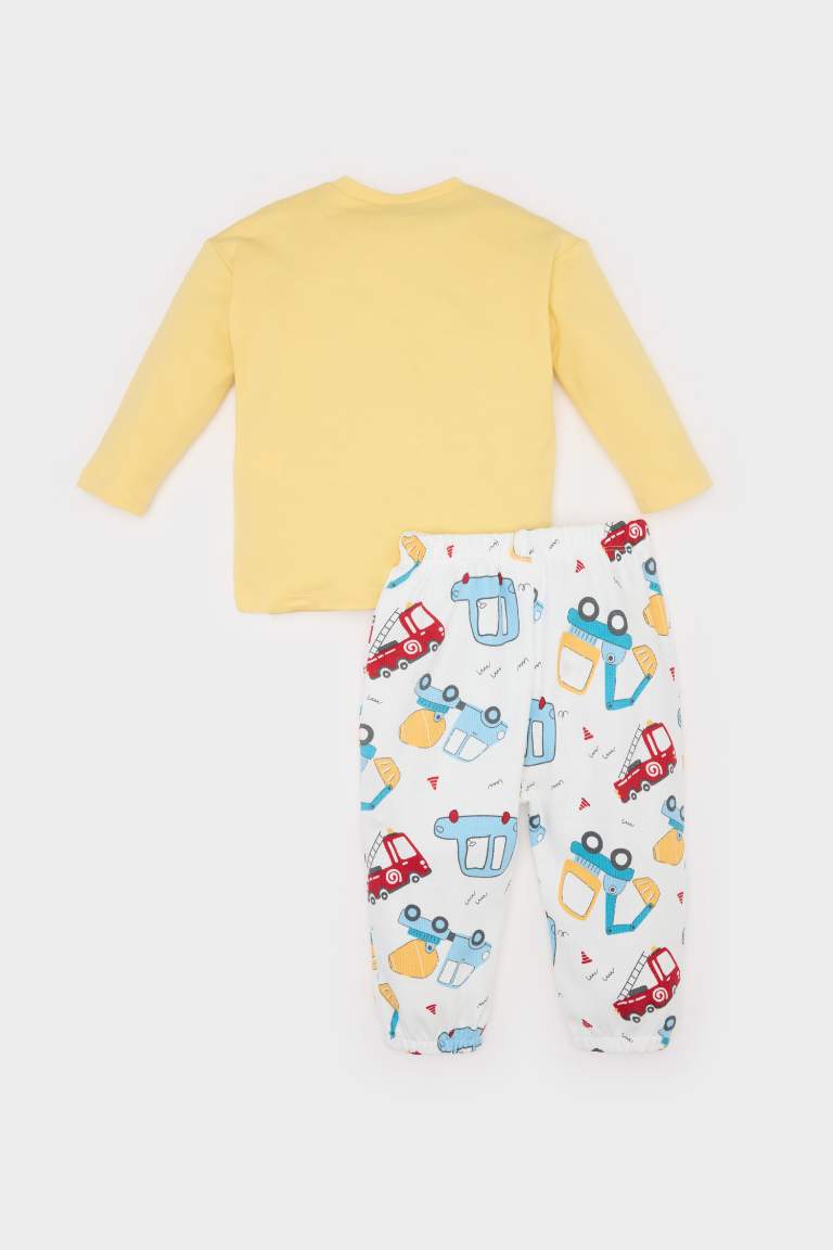 Baby Boy Vehicle Printed Long Sleeve Waffle 2 Piece Set