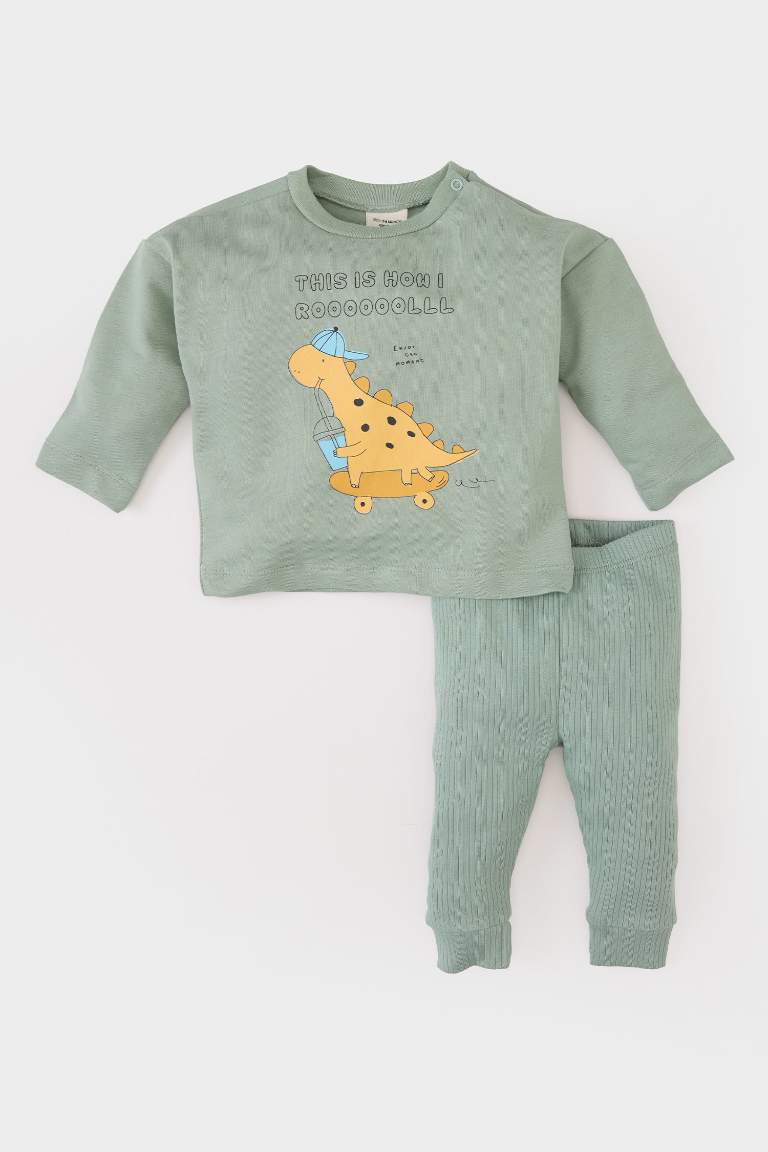 Baby Boy Dinosaur Printed Long Sleeve T-Shirt Bottom 2 Piece Set