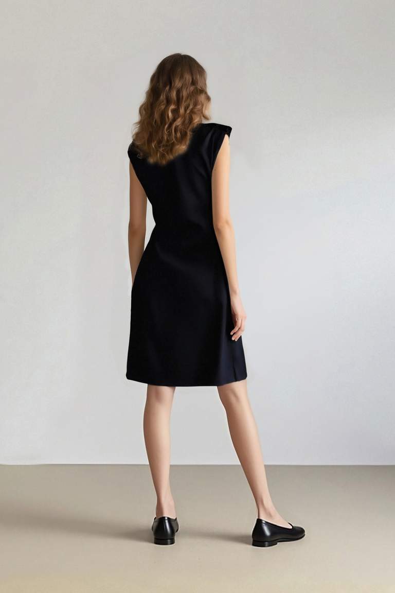 فستان قصير نص كم مضلع بوديكون برقبة مستديرة