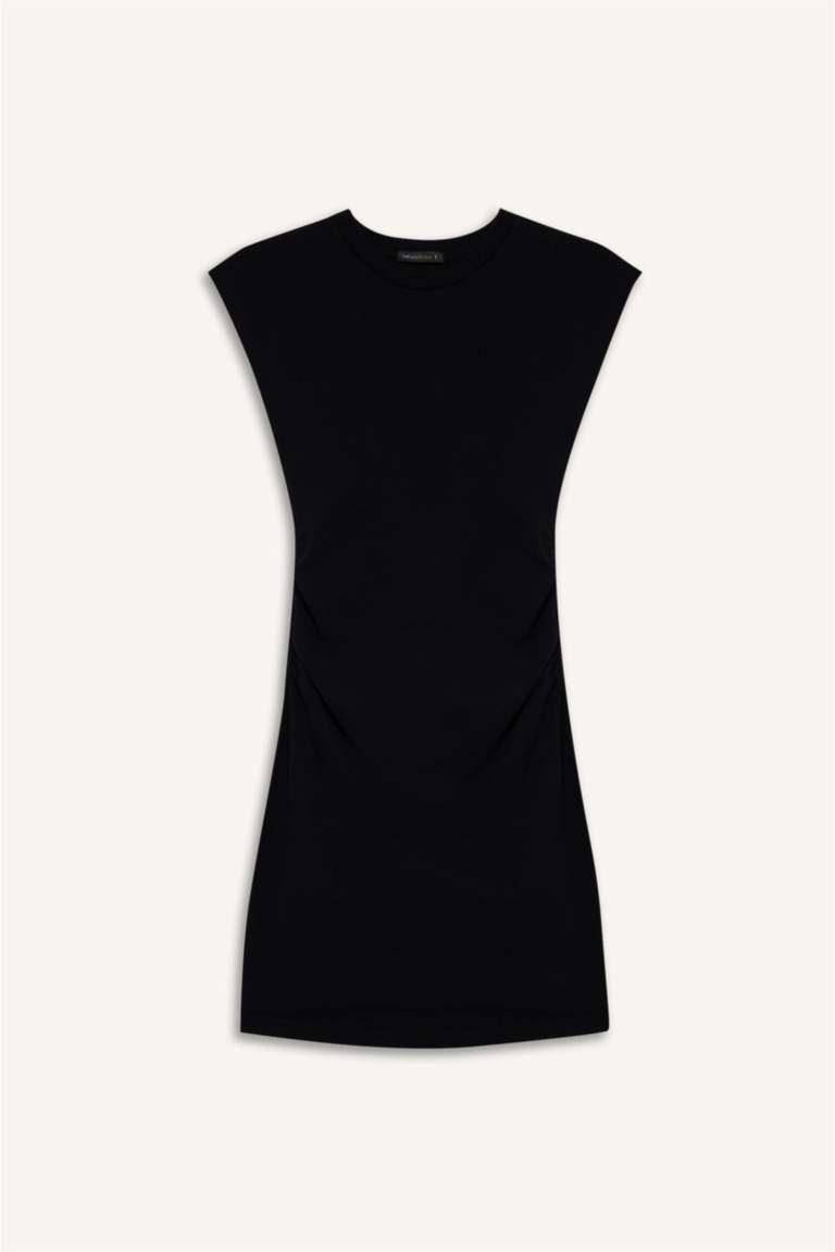 فستان قصير نص كم مضلع بوديكون برقبة مستديرة