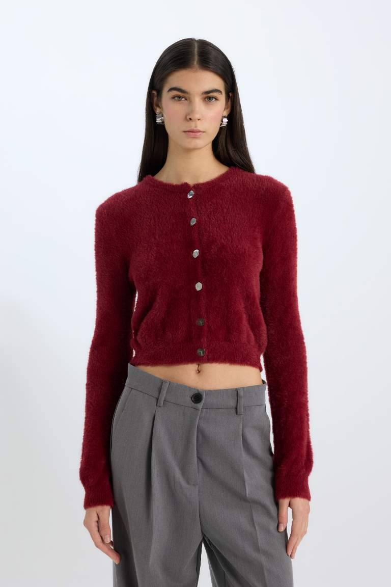 Pull Cardigan en tricot à col rond Coupe régulière