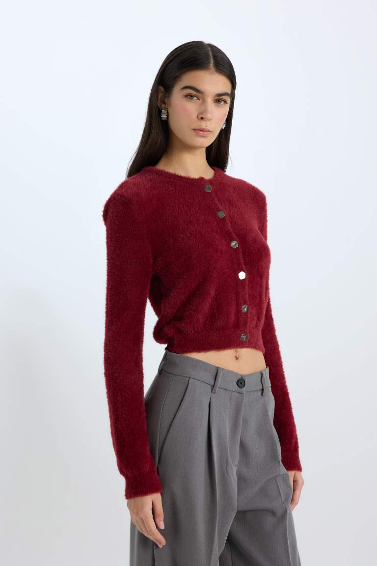 Pull Cardigan en tricot à col rond Coupe régulière