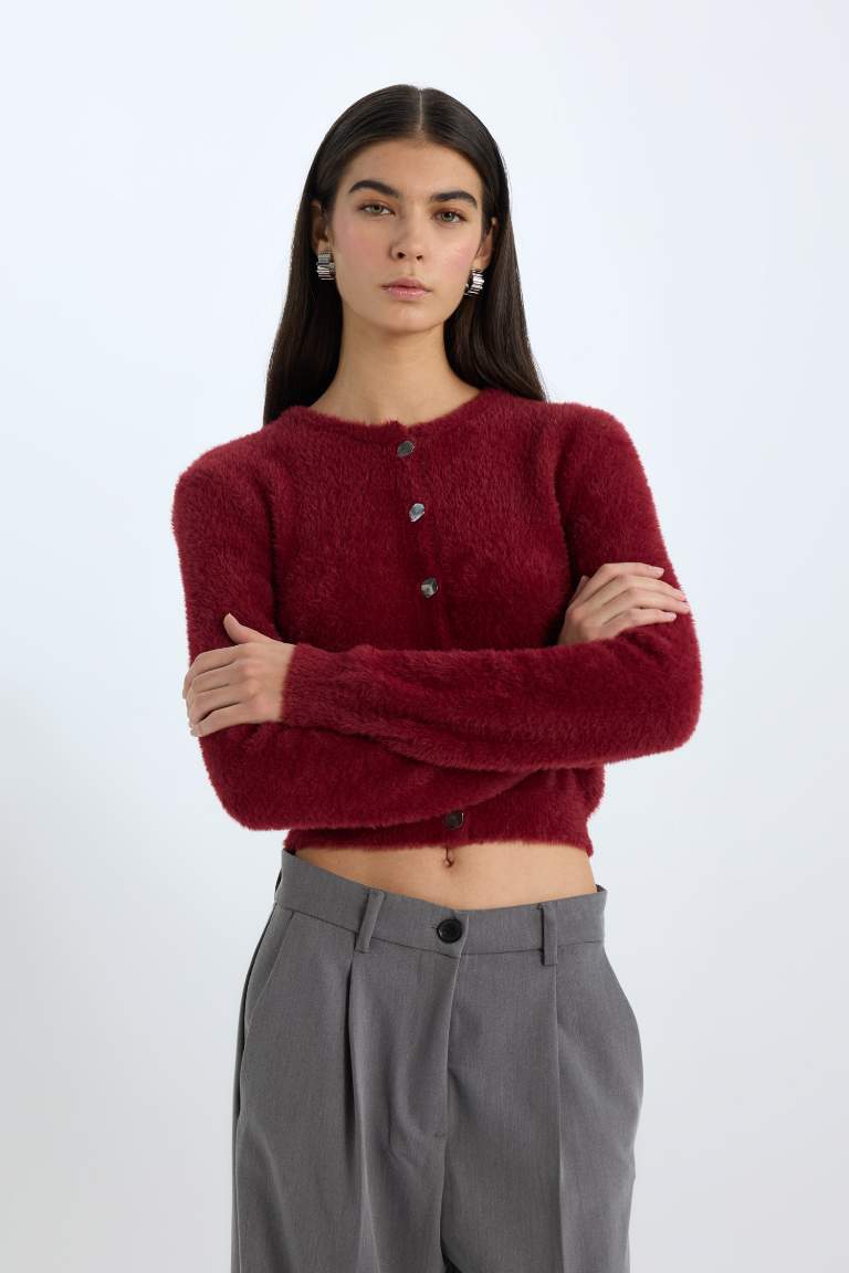 Pull Cardigan en tricot à col rond Coupe régulière