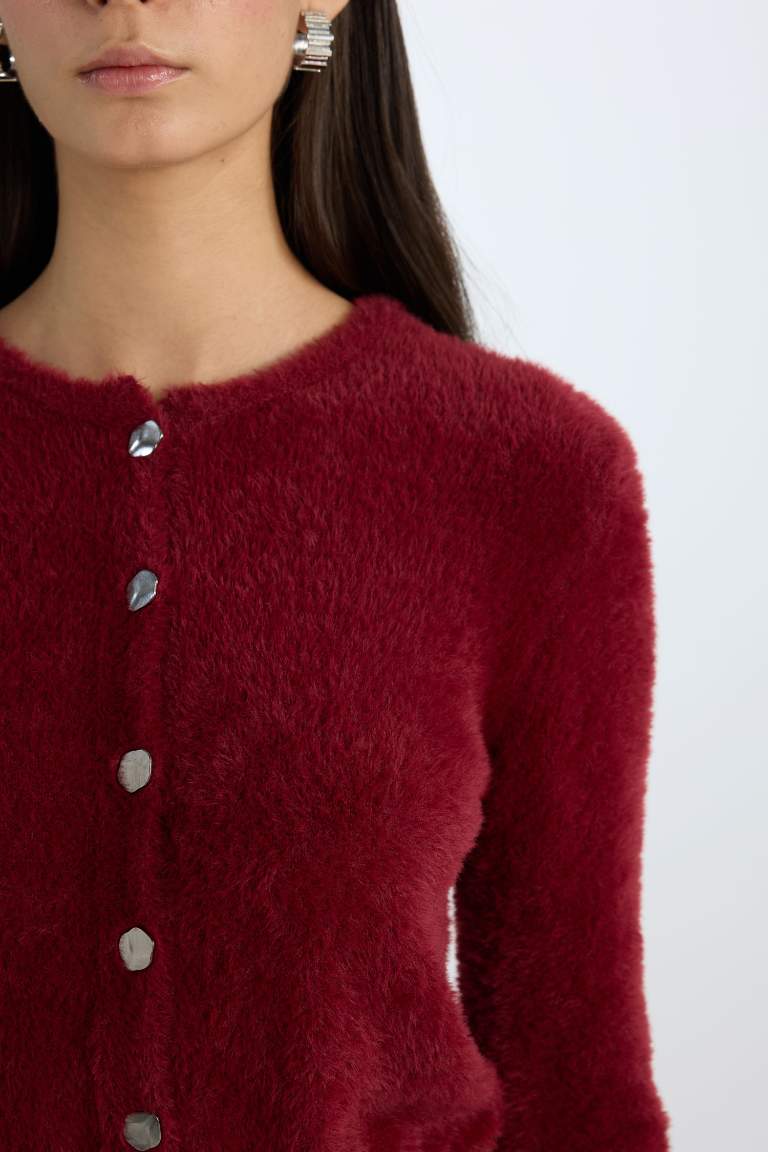 Pull Cardigan en tricot à col rond Coupe régulière