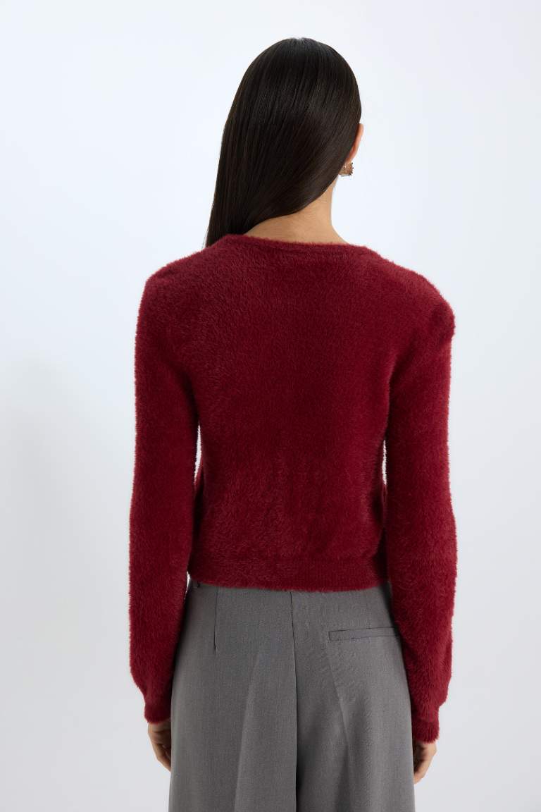 Pull Cardigan en tricot à col rond Coupe régulière