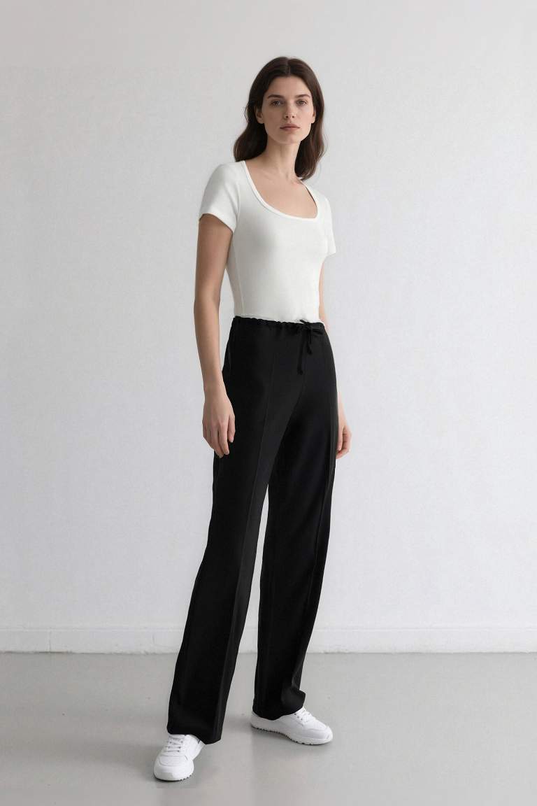 Wide Leg Kumaş Pantolon Normal Bel Geniş Cepli Pensli Bol Paça