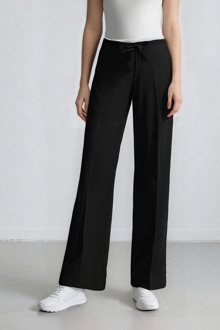 Wide Leg Kumaş Pantolon Normal Bel Geniş Cepli Pensli Bol Paça