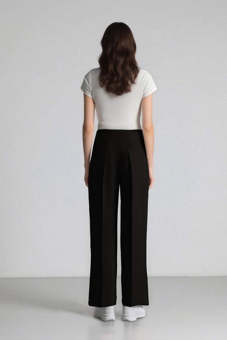 Wide Leg Kumaş Pantolon Normal Bel Geniş Cepli Pensli Bol Paça