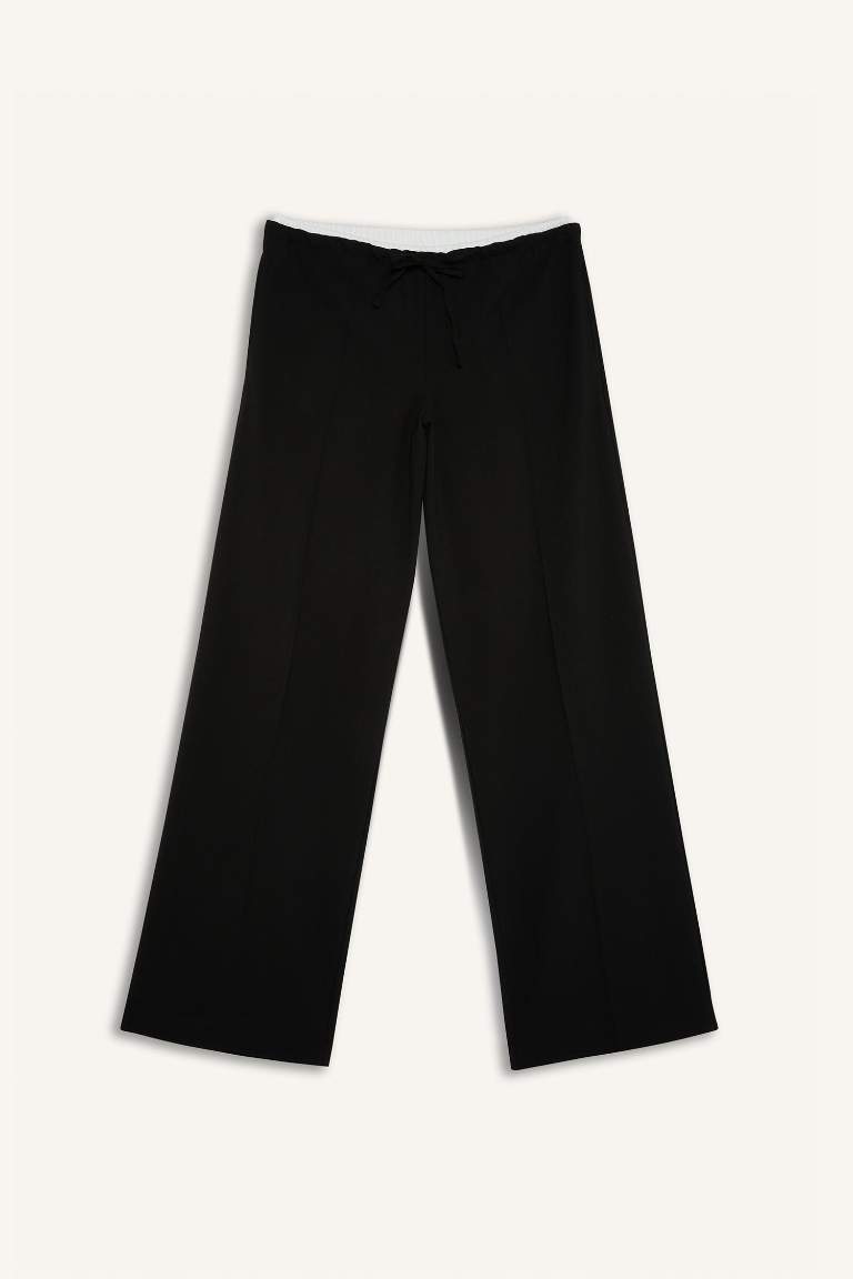 Wide Leg Kumaş Pantolon Normal Bel Geniş Cepli Pensli Bol Paça