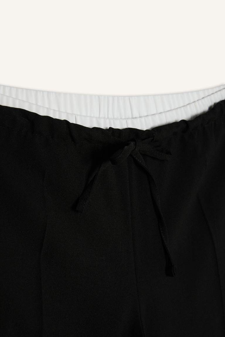 Wide Leg Kumaş Pantolon Normal Bel Geniş Cepli Pensli Bol Paça