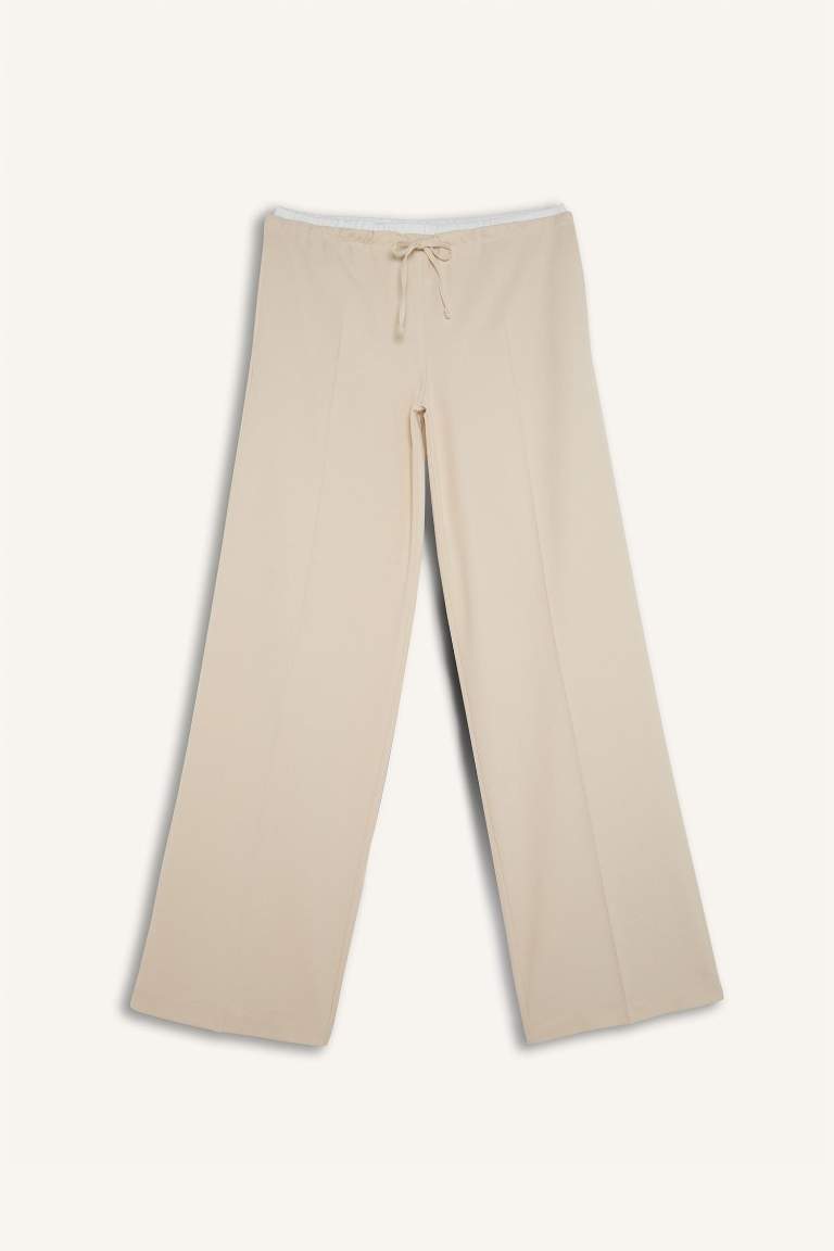 Wide Leg Pensli Kumaş Pantolon Normal Bel Geniş Cepli Bol Paça