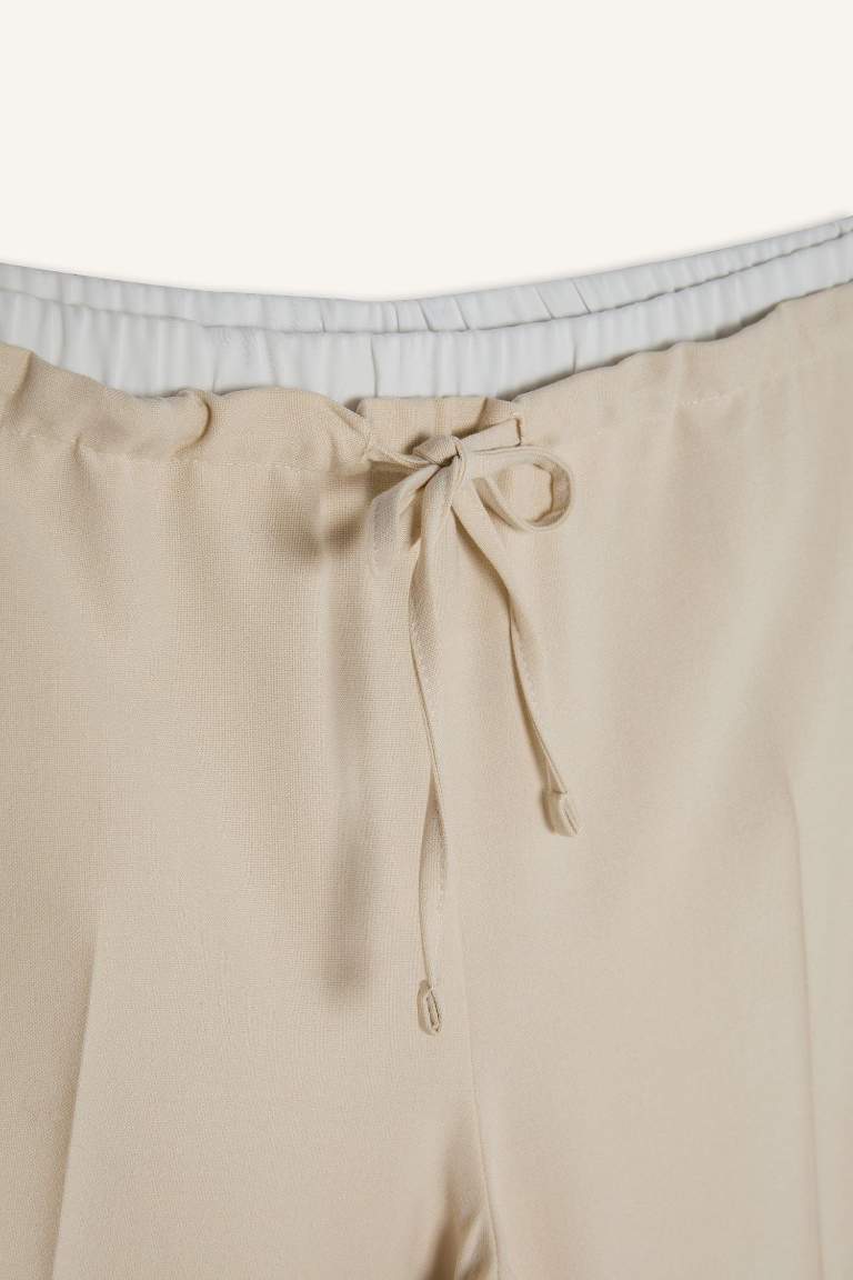 Wide Leg Pensli Kumaş Pantolon Normal Bel Geniş Cepli Bol Paça