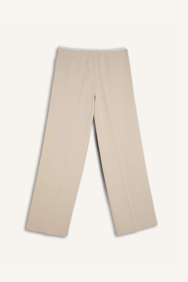 Wide Leg Pensli Kumaş Pantolon Normal Bel Geniş Cepli Bol Paça
