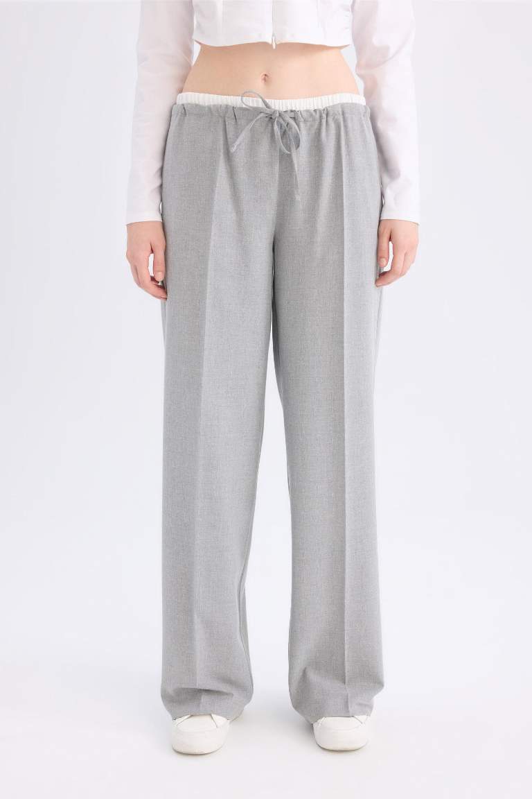 Wide Leg Kumaş Pantolon Normal Bel Geniş Cepli Pensli Bol Paça