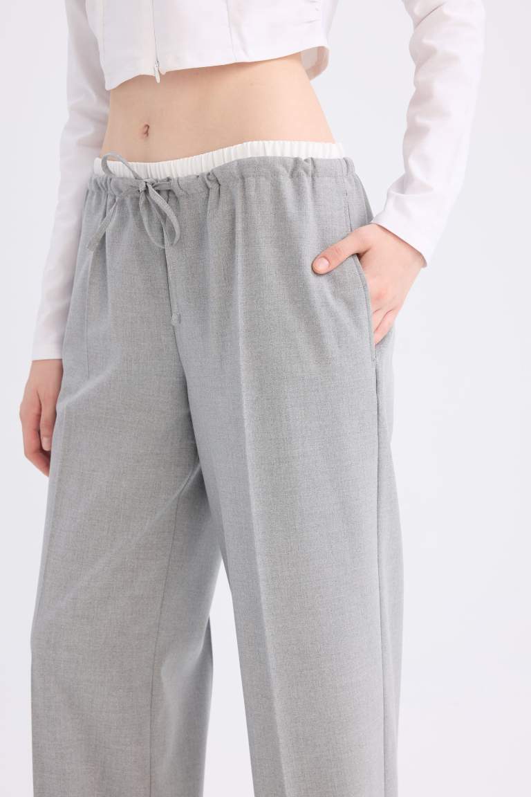 Wide Leg Kumaş Pantolon Normal Bel Geniş Cepli Pensli Bol Paça