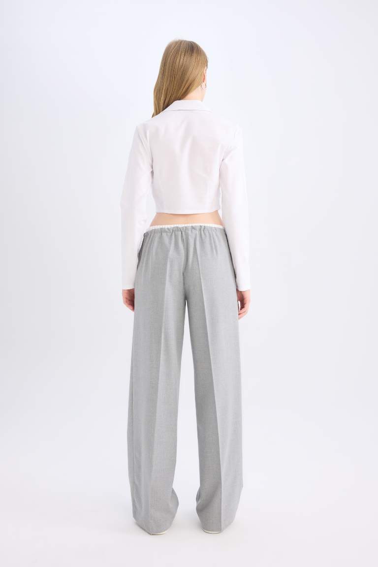 Wide Leg Kumaş Pantolon Normal Bel Geniş Cepli Pensli Bol Paça