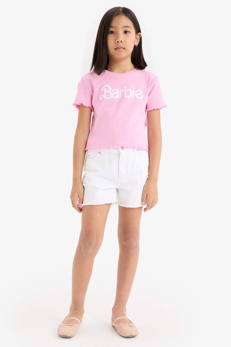 Girl Barbie Fitted Crew Neck Ribbed T-Shirt