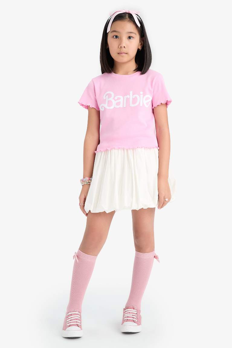 Girl Barbie Fitted Crew Neck Ribbed T-Shirt