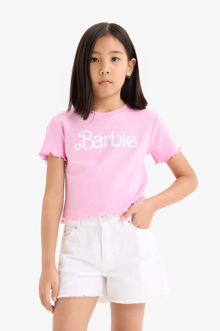 Girl Barbie Fitted Crew Neck Ribbed T-Shirt