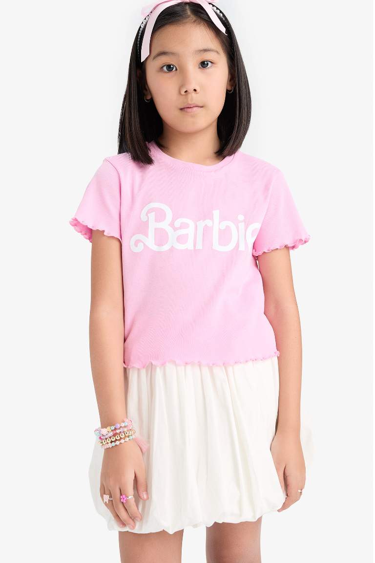 Girl Barbie Fitted Crew Neck Ribbed T-Shirt