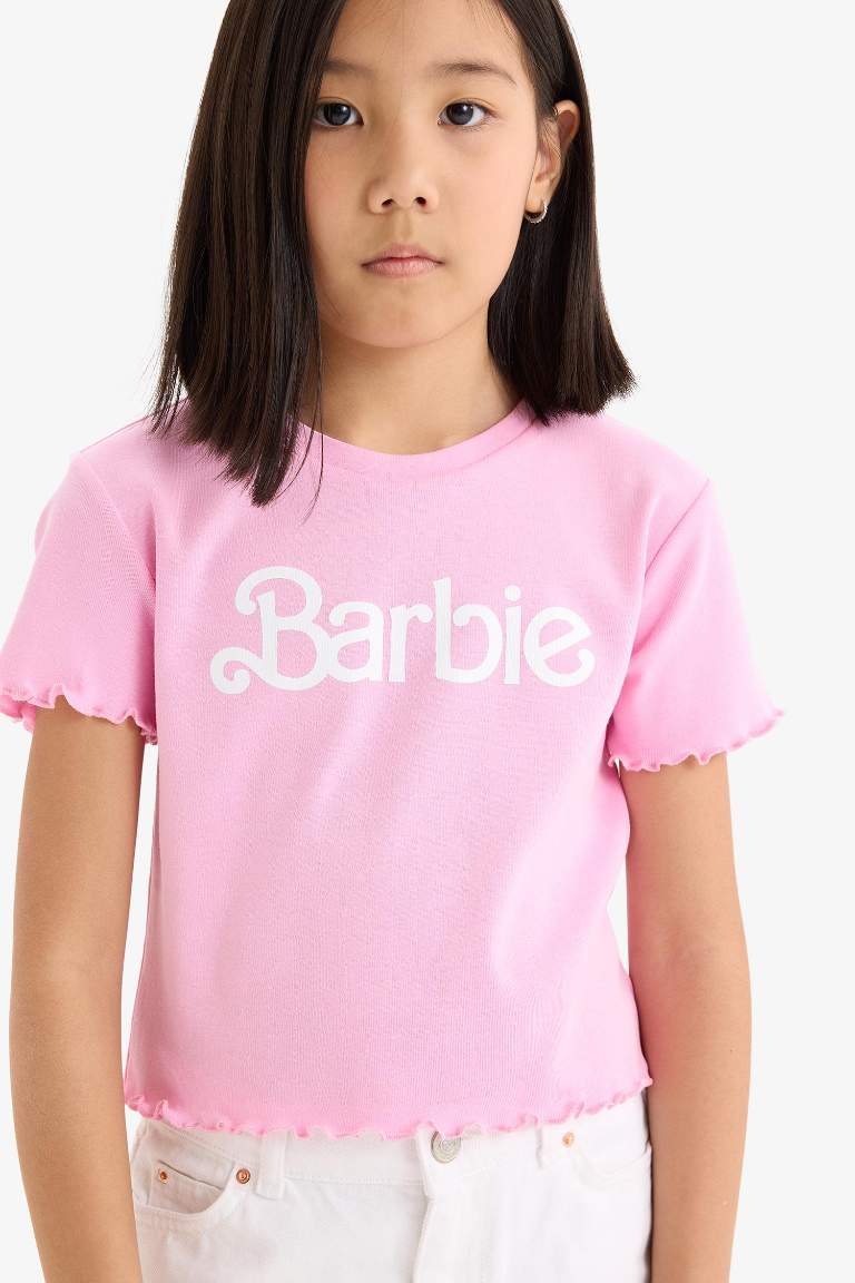 Girl Barbie Fitted Crew Neck Ribbed T-Shirt