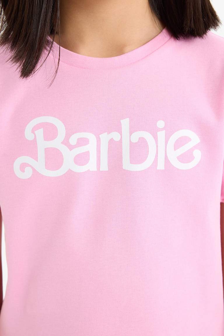 Girl Barbie Fitted Crew Neck Ribbed T-Shirt