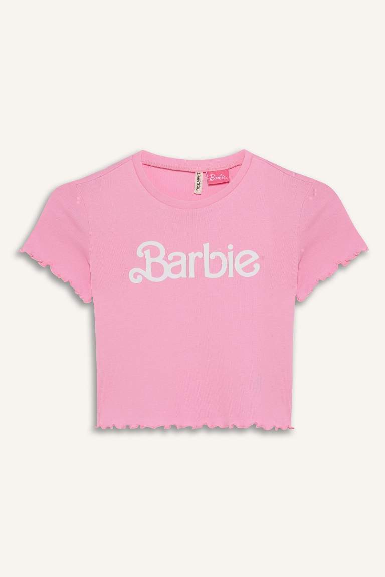 Girl Barbie Fitted Crew Neck Ribbed T-Shirt