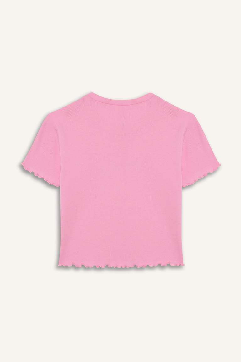 Girl Barbie Fitted Crew Neck Ribbed T-Shirt