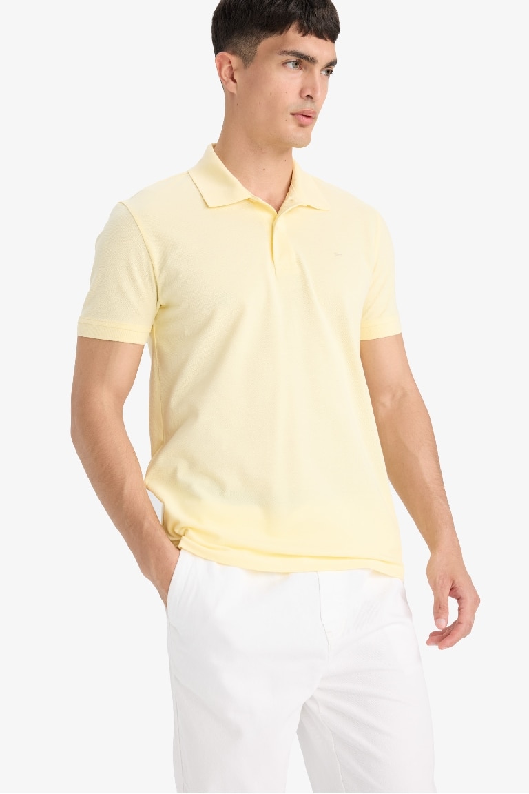 %100 Pamuk Slim Fit Dar Kesim Polo Yaka Kısa Kollu Pamuklu Nakışlı Pike Tişört