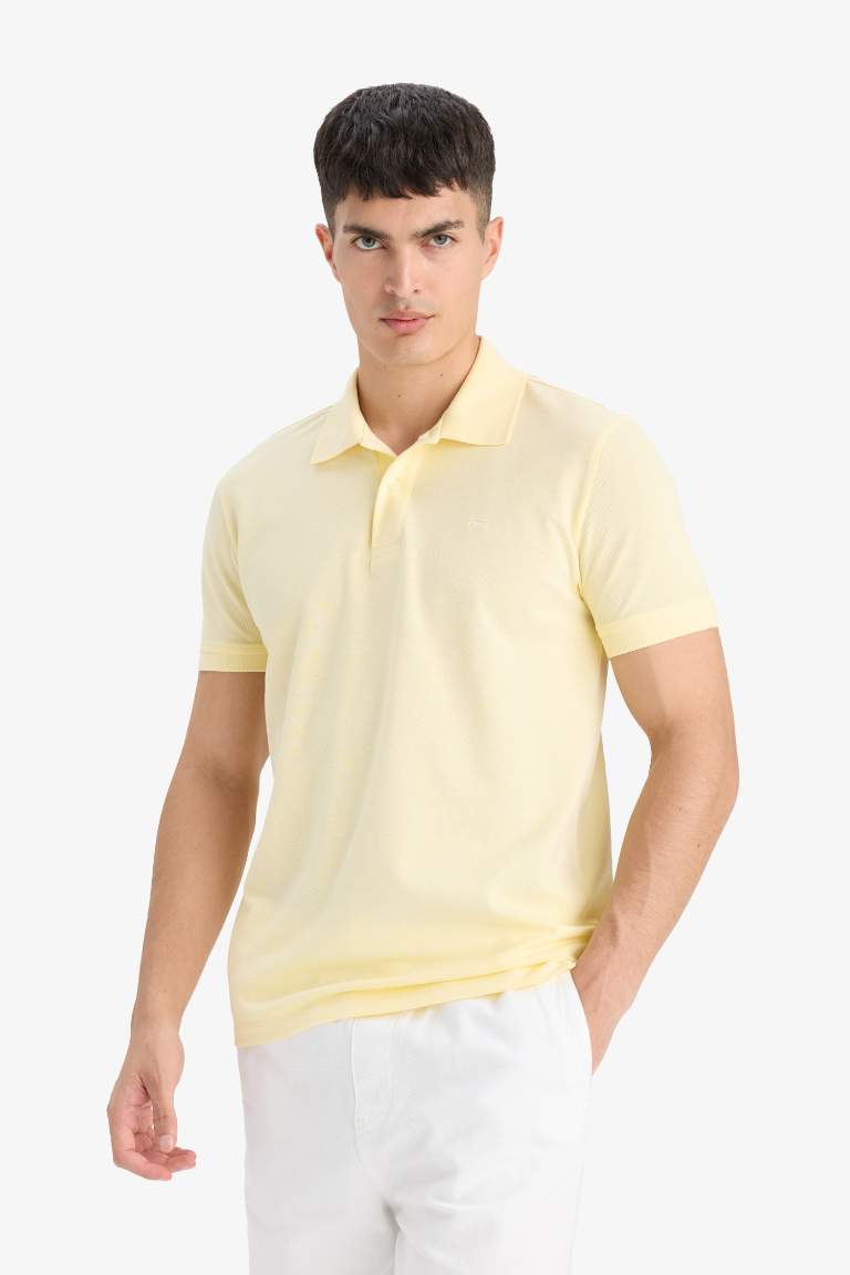 %100 Pamuk Slim Fit Dar Kesim Polo Yaka Kısa Kollu Pamuklu Nakışlı Pike Tişört