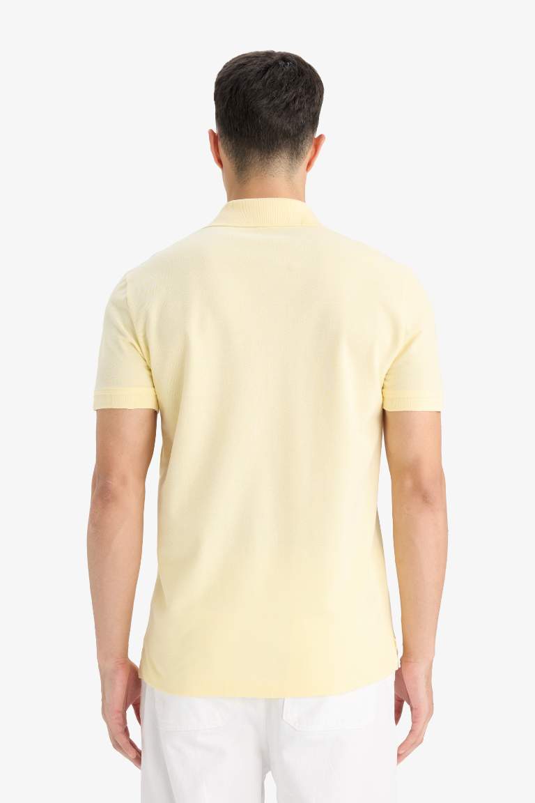 %100 Pamuk Slim Fit Dar Kesim Polo Yaka Kısa Kollu Pamuklu Nakışlı Pike Tişört