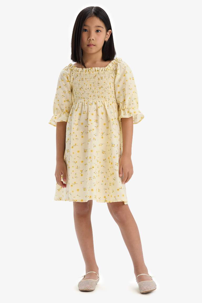 Girl Patterned Cotton Short Sleeve Dress