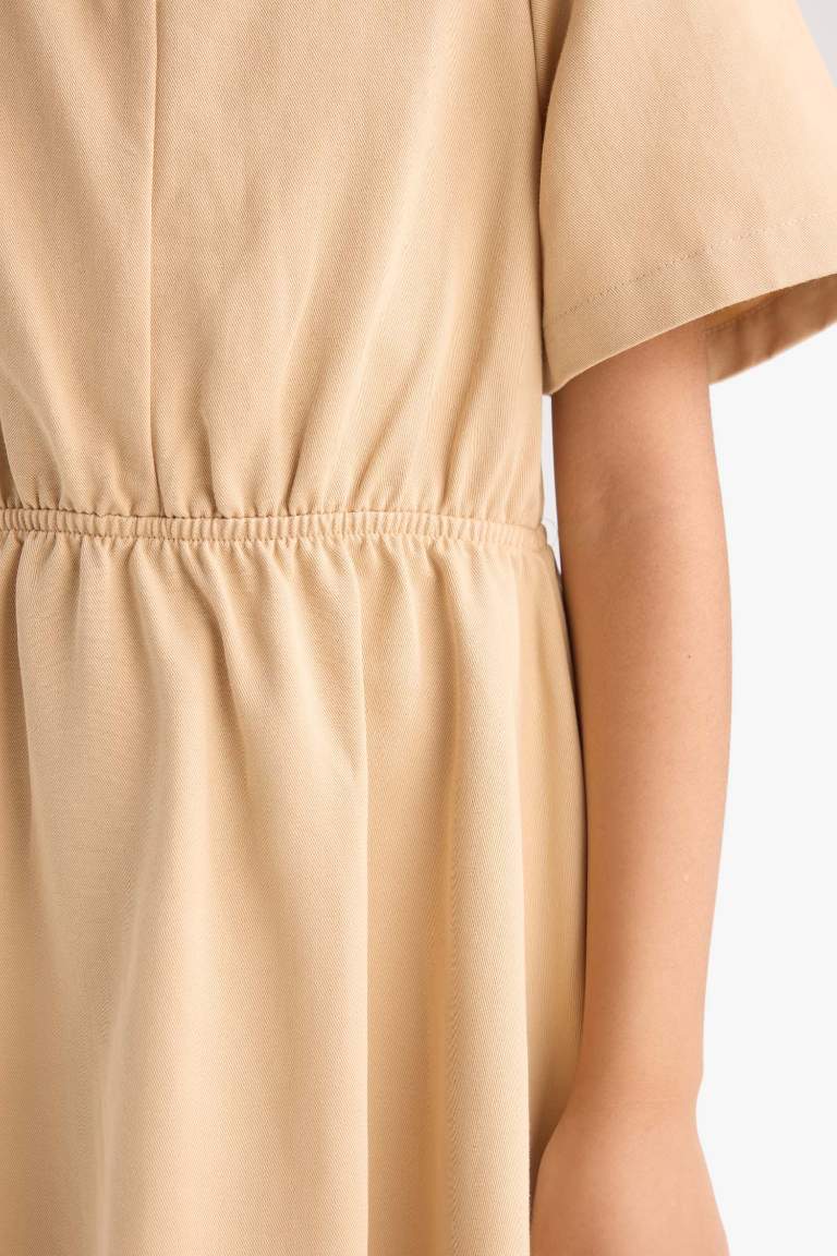 Girl Standard Fit V Neck Gabardine Short Sleeve Dress