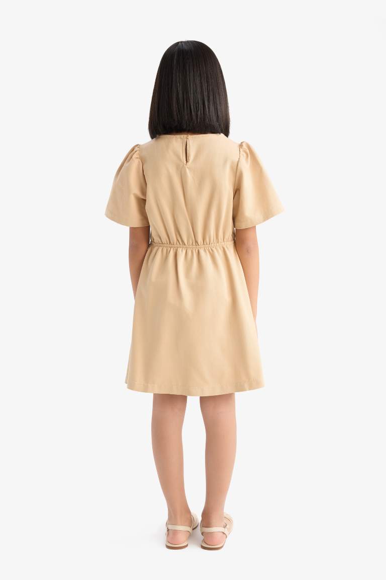 Girl Standard Fit V Neck Gabardine Short Sleeve Dress