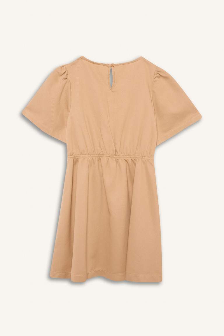 Girl Standard Fit V Neck Gabardine Short Sleeve Dress