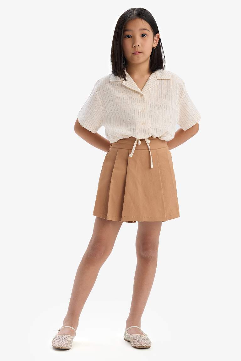 Girl Gabardine Pleated Short Skirt