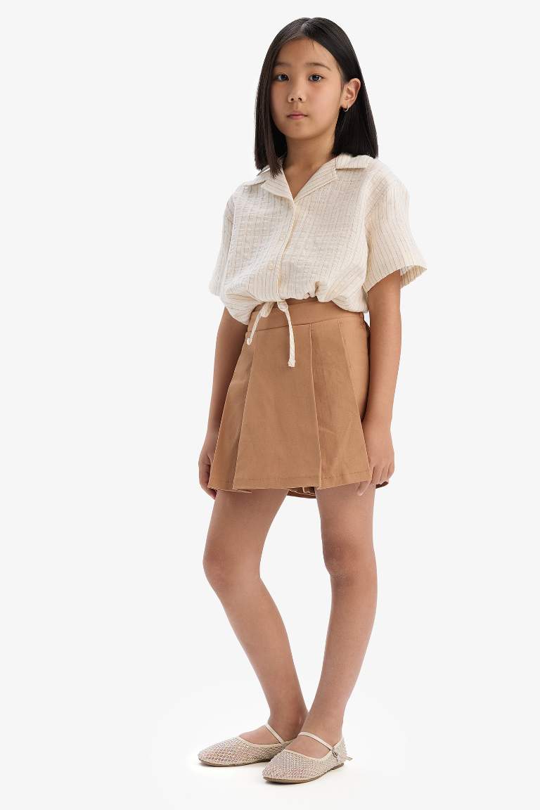 Girl Gabardine Pleated Short Skirt