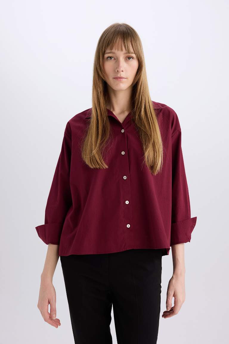 Oversize Fit Shirt Collar Poplin Long Sleeve Shirt