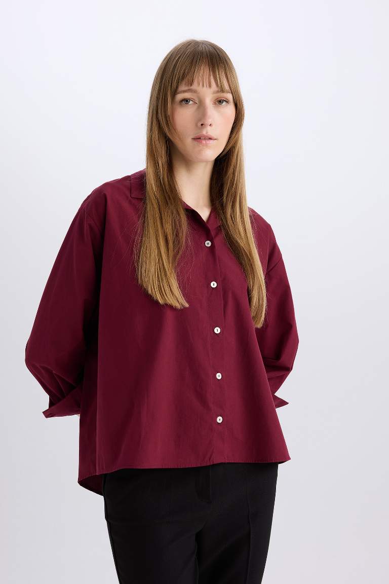 Oversize Fit Shirt Collar Poplin Long Sleeve Shirt