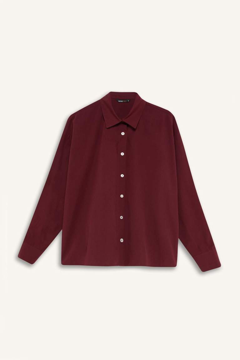 Oversize Fit Shirt Collar Poplin Long Sleeve Shirt